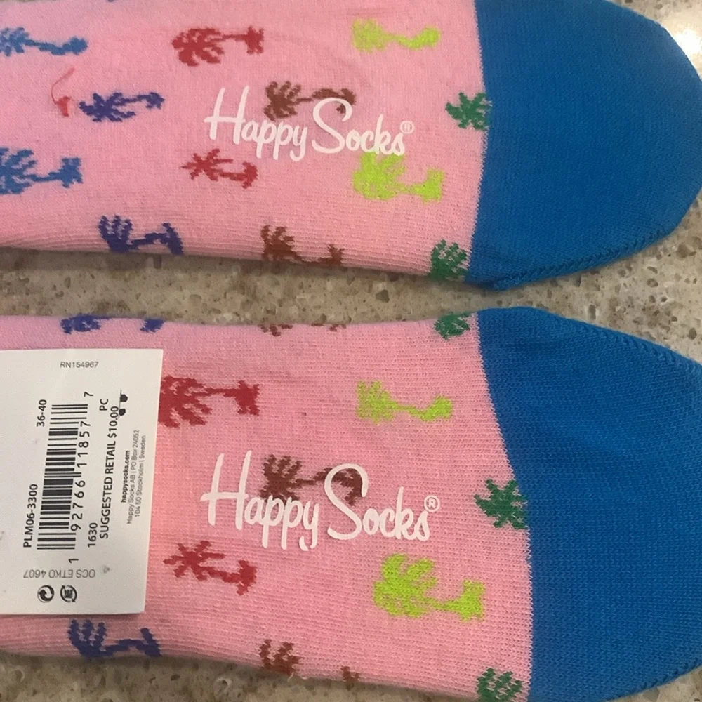 NWT Happy Socks Pink Palm Liner Socks